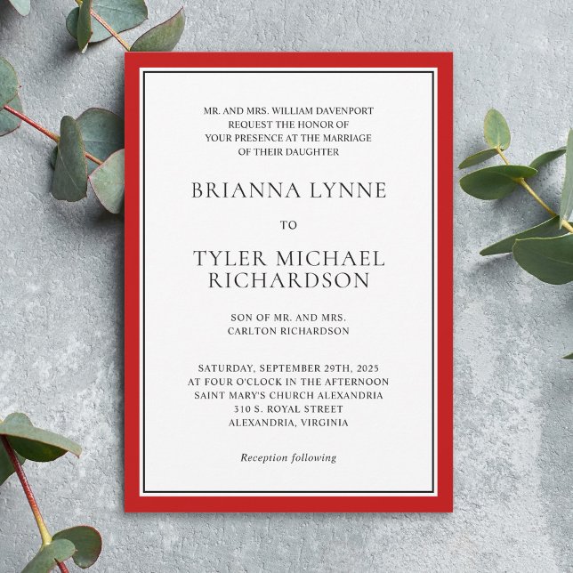 Invitation Classique simple élégante Mariage Red Edging (Available in both print and digital download formats.)
