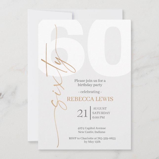 Invitation Classique Simple Soixante Anniversaire Moderne Adu (Devant)