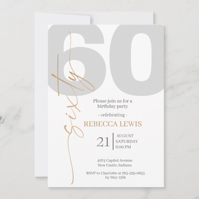 Invitation Classique Simple Soixante Moderne Anniversaire Adu (Devant)