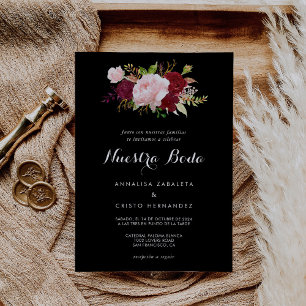 Invitation Classique Tropical Noir Bourgogne Mariage espagnol