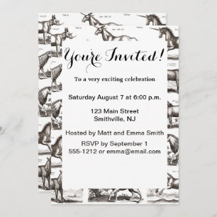 Invitation Classique Unicorne Antique Mythique Magie Créature