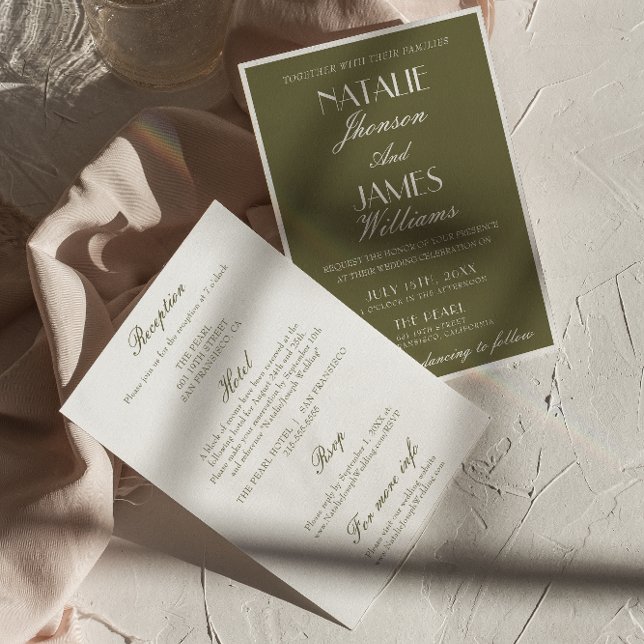 Invitation Classique Vert Olive Vieille Fortune Robe de Marié (Créateur téléchargé)