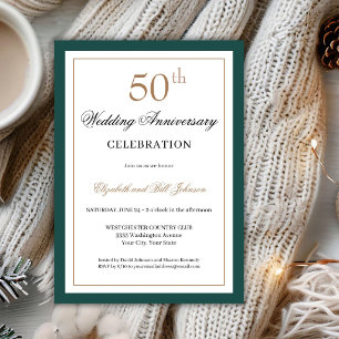 Invitation Classique Vert Or 50e Anniversaire de Mariage