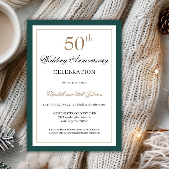 Invitation Classique Vert Or 50e Anniversaire de Mariage (Créateur téléchargé)