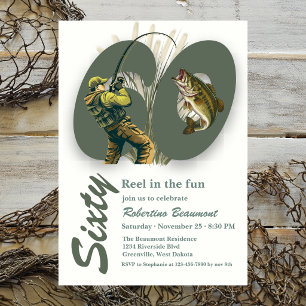 Invitation Classique Vert Parti Pêcher 60e Anniversaire