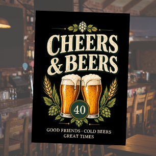 Invitation Classique Vintage Cheers & Beers 40e Anniversaire