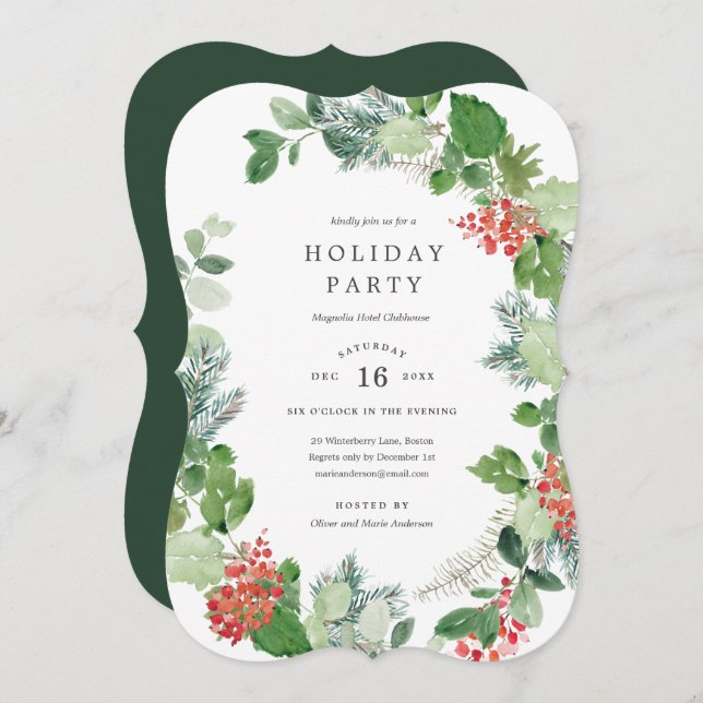 Invitation Classique Wreath Holiday Party (Devant / Derrière)
