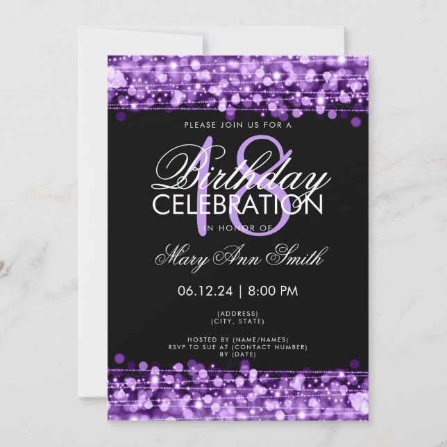 Invitation Classy 18ème anniversaire fêle violet (Devant)
