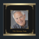 Invitation Classy Black and Gold 70th Birthday Party<br><div class="desc">Belle photo noir et or 70e anniversaire modèle d'invitation fête. Cette invitation à la fête d'anniversaire en noir et or, élégante et classe, est facilement customisée pour votre événement en cliquant simplement sur le bouton "Customiser!" pour commencer à ajouter les détails de votre événement, le style de police, la taille...</div>