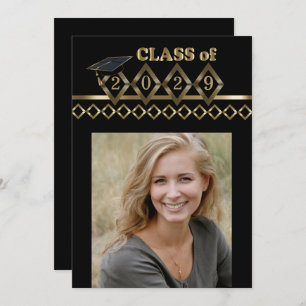 Invitation Classy Black and Gold Photo Graduation