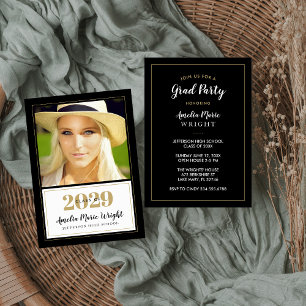 Invitation Classy Black and Gold Photo Graduation Party