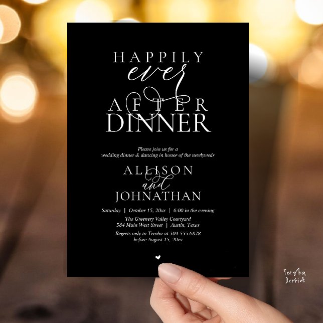 Invitation Classy Black Happily Ever After Dinner Wedding (Classy Black Happily Ever After Dinner Modern Script Wedding Invitation Card)