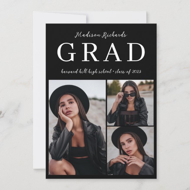 Invitation Classy Black Photo Collage Graduation (Devant)