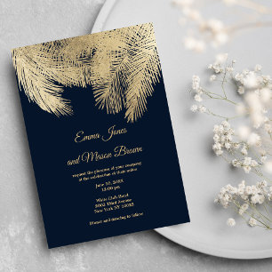Invitation Classy bleu marine or palmier tropical Mariage