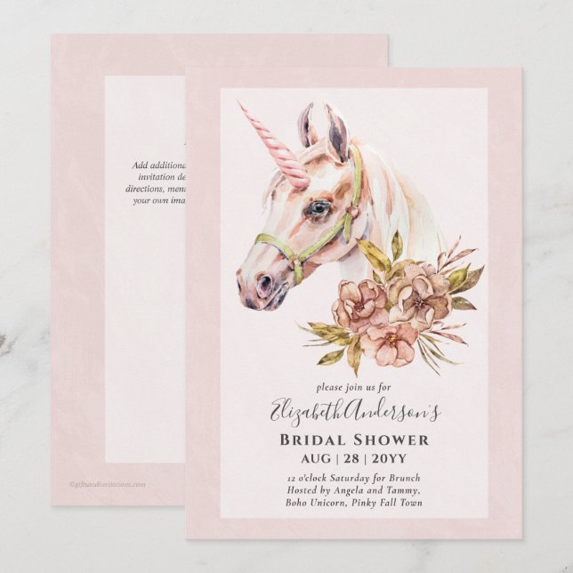 Invitation Classy BOHO Unicorn Fête des mariées Déjeuner Invi (Devant / Derrière)