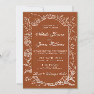 Invitation Classy Burnt Orange Floral Boho Terracotta Wedding