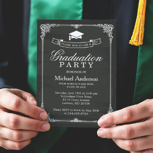 Invitation Classy Chalkboard Frame Modern Graduation Party