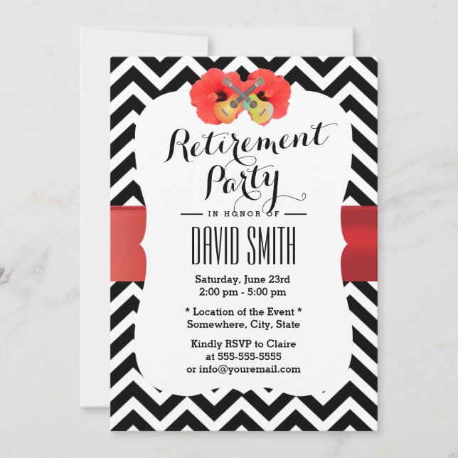 Invitation Classy Chevron Hibiscus & Ukulele Retraite Party (Devant)