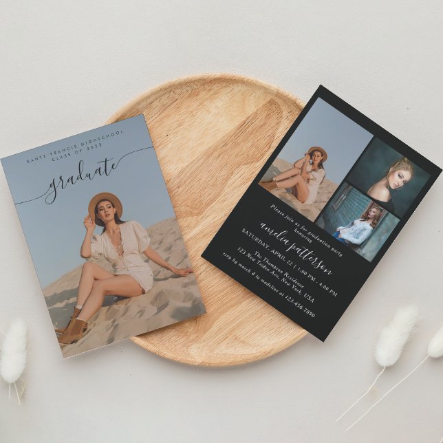 Invitation Classy Chic Black Photo Collage Party de graduatio (Créateur téléchargé)