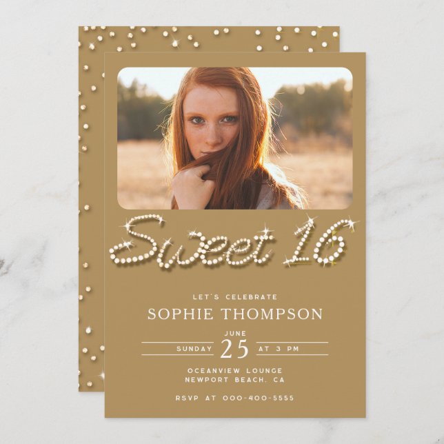 Invitation Classy Chic or Formal Rhinestones Sweet 16 Photo (Devant / Derrière)