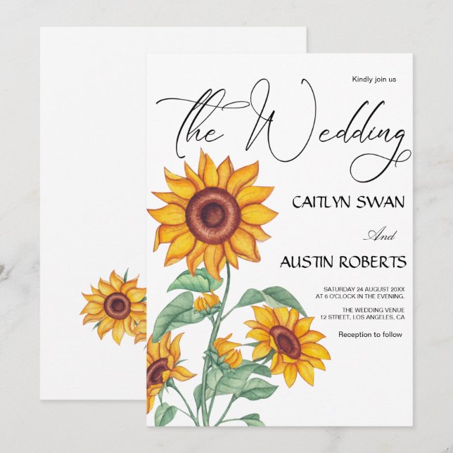 Invitation Classy Chic Sunflowers Botanical (Devant / Derrière)