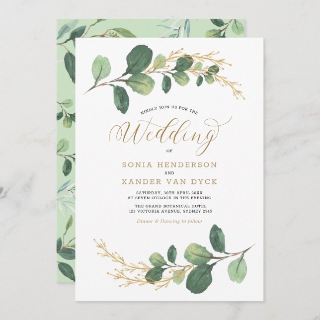 Invitation Classy + Chic Verdure Botanique Jardin Mariage (Devant / Derrière)