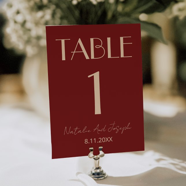 Invitation Classy Deep Red Cream Fancy Wedding Table Number (Créateur téléchargé)