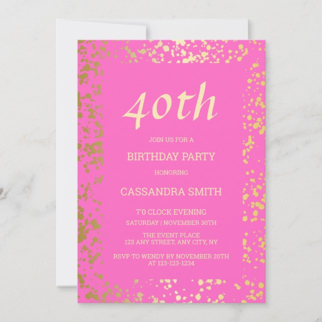 Invitation Classy Egypt Gold arrose Anniversaire rose (Devant)
