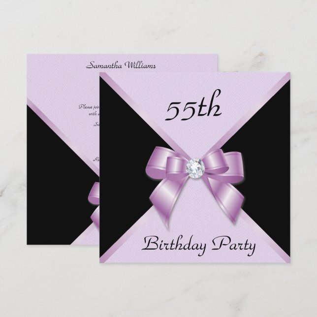 Invitation Classy Elegance Lilac & Black 55th Birthday Party (Devant / Derrière)