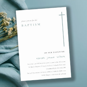 Invitation Classy Elegant Minimal Blue Typographie Baptême