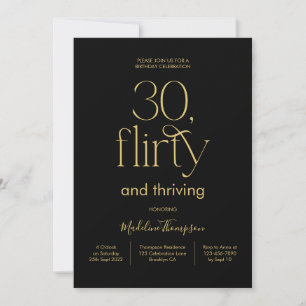 Invitation Classy Elegant Plain Noir et Or 30e anniversaire