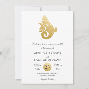 Invitation Classy Faux Gold Foil Ganesha Indian God Mariage