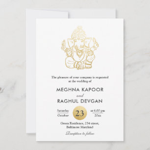 Invitation Classy Faux Gold Foil Ganpatio Indian Dieu Mariage