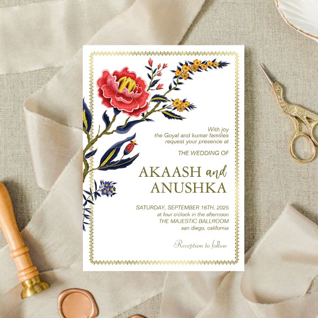 Invitation Classy Gold Frame Chic Flowers Mariage (Créateur téléchargé)