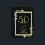 Invitation Classy Gold Gem & Glitter 50e anniversaire d'or<br><div class="desc">Invitation élégante et glamour pour une célébration d'anniversaire de 50 ans avec des décorations de pierres précieuses en or dans les coins et un cadre de bordure de scintillement de couleur assortie, le tout imprimé sur un fond noir. Un design romantique pour votre célébration. Tout le texte, la police et...</div>