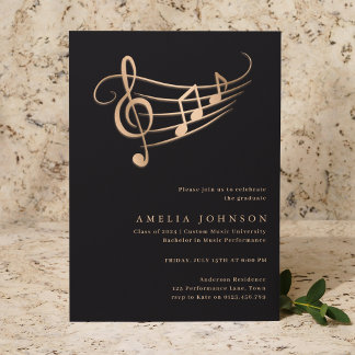 Invitation Classy Gold Music Notes Graduation Minimale