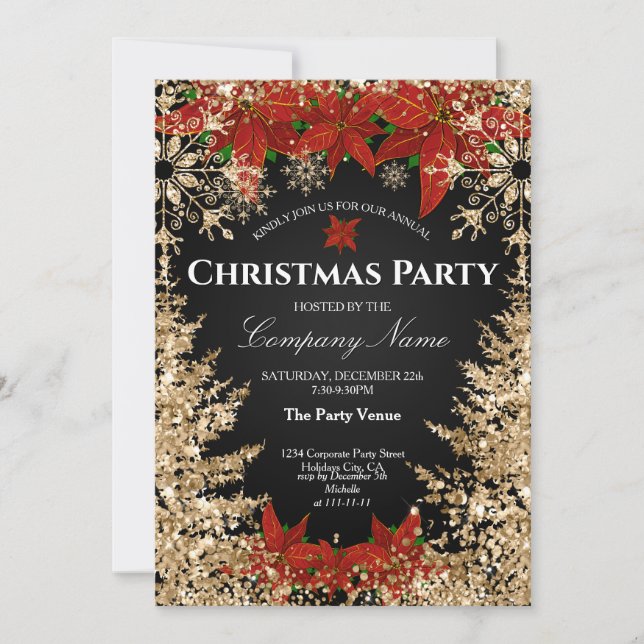 Invitation Classy Gold Red Parties scintillant Corporate Chri (Devant)
