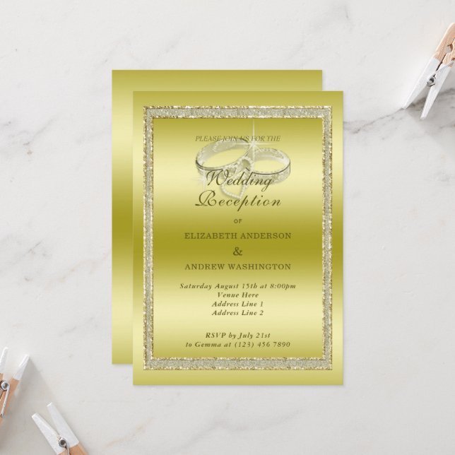 Invitation Classy Gold & Rings Réception de mariage (Devant/Arrière en situation)