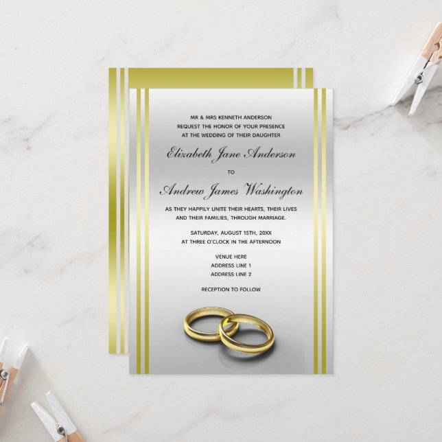 Invitation Classy Gold & Silver, Mariage Mariage (Devant/Arrière en situation)