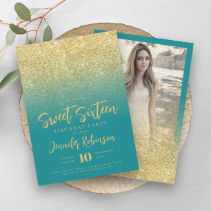 Invitation Classy Gold Turquoise Parties scintillant Photo Sw
