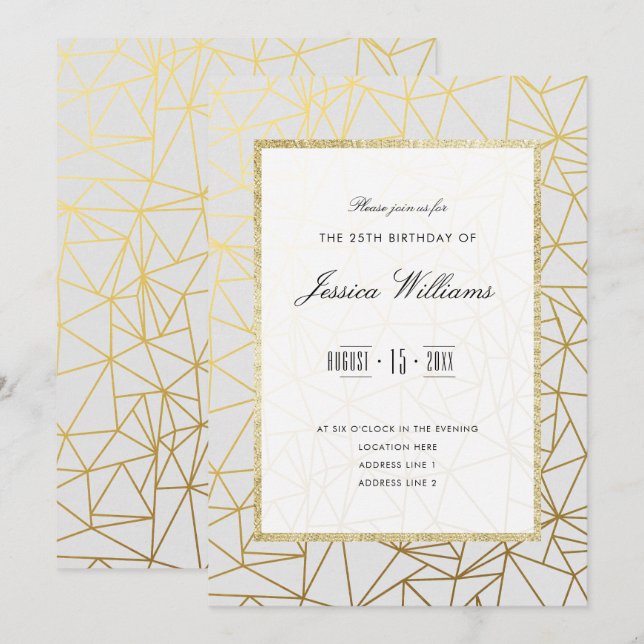 Invitation Classy Gold & White 25e fête d'anniversaire (Devant / Derrière)
