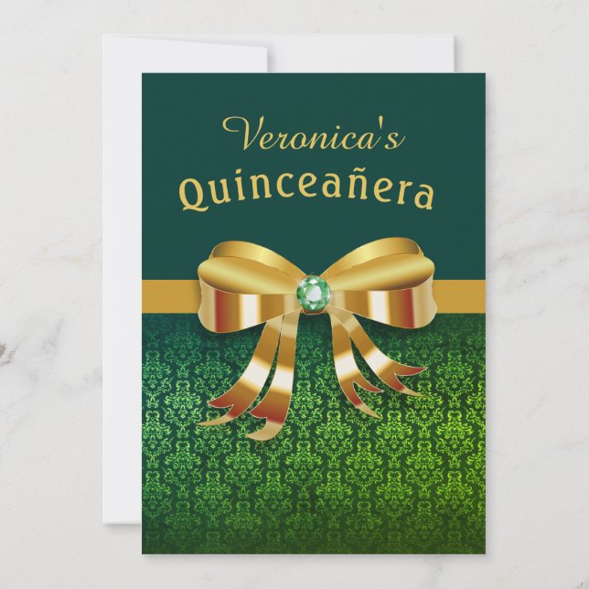 Invitation Classy Green et Gold Quinceanera (Dos)