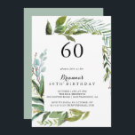 Invitation Classy Greenery Tropical 60e anniversaire<br><div class="desc">Cette élégante invitation à la fête du 60e anniversaire de verdure tropicale est parfaite pour une fête d'anniversaire moderne. Le design est composé de feuilles tropicaux à dominante verte,  avec une touche de fleurs roses rousses,  soigneusement arrangées en couronnes élégantes et formes géométriques.</div>