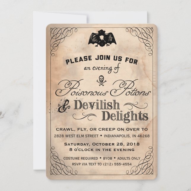 Invitation Classy Halloween Vintage Devilish Delights Invitat (Devant)