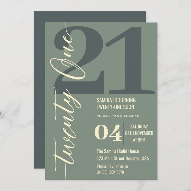 Invitation Classy Minimalist Vingt et un 21e anniversaire (Devant / Derrière)
