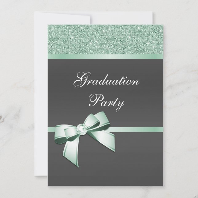 Invitation Classy Mint Green & Black Graduation Party (Devant)