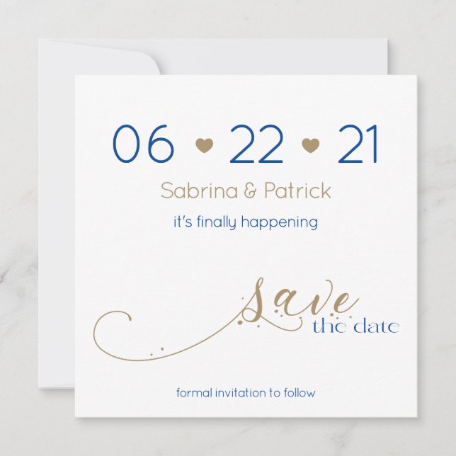 Invitation Classy Modern Minimalist Gold Navy Enregistrer la  (Devant)