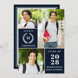 Invitation Classy Modern Simple 3 PHOTO Graduation Party