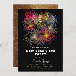 Invitation Classy New Year's Eve Party 2024 Golden Fireworks