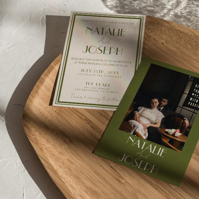 Invitation Classy Old Money Olive Green Luxury Photo Wedding (Créateur téléchargé)